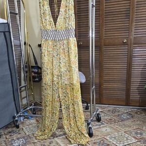 Free People  Floral V-Neck Wide-Leg Playsuit. NEW